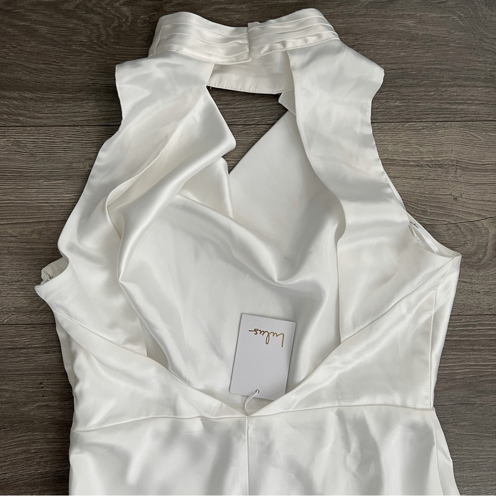 Lulus Gorgeous Vow Satin Mermaid Wedding Dress Medium White Cowl Mock Neck Retro - Picture 9 of 11